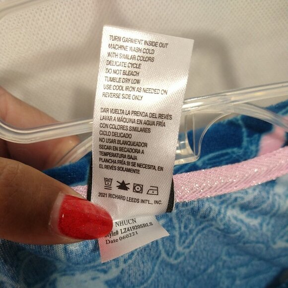 Disney Lilo and Stitch Pajama Top Shirt Women Size L 12 14 Blue Pink Long Sleeve - Picture 7 of 8